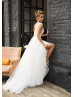 Beaded Ivory Lace Tulle V Back Wedding Dress